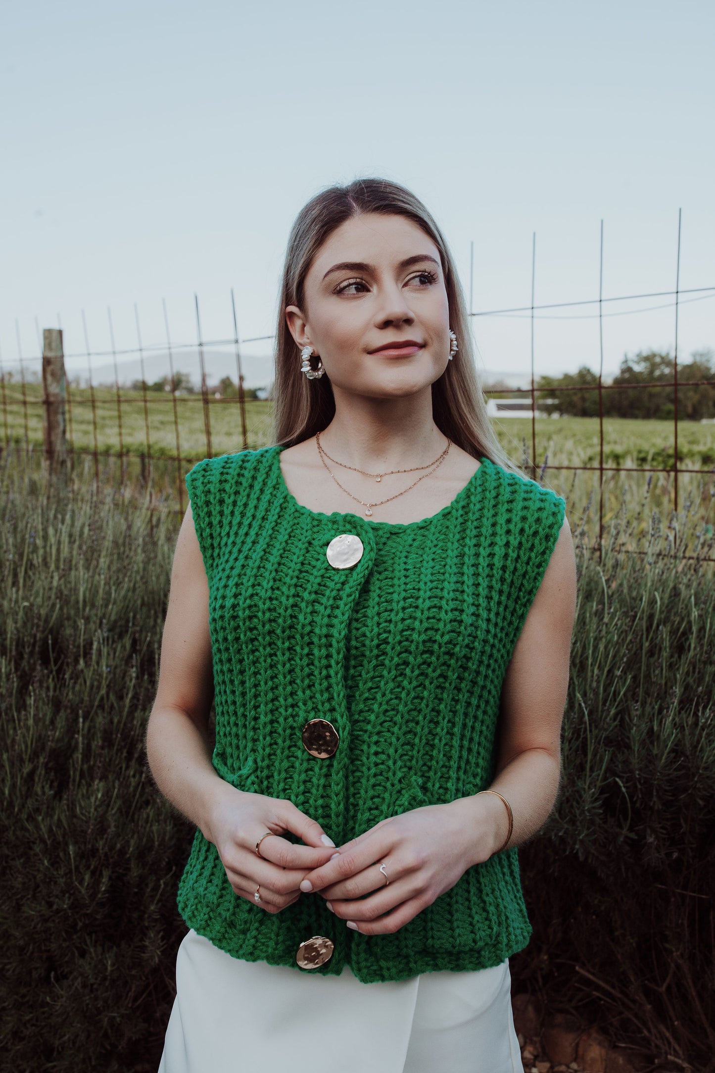 Gold-Button Knit - Green