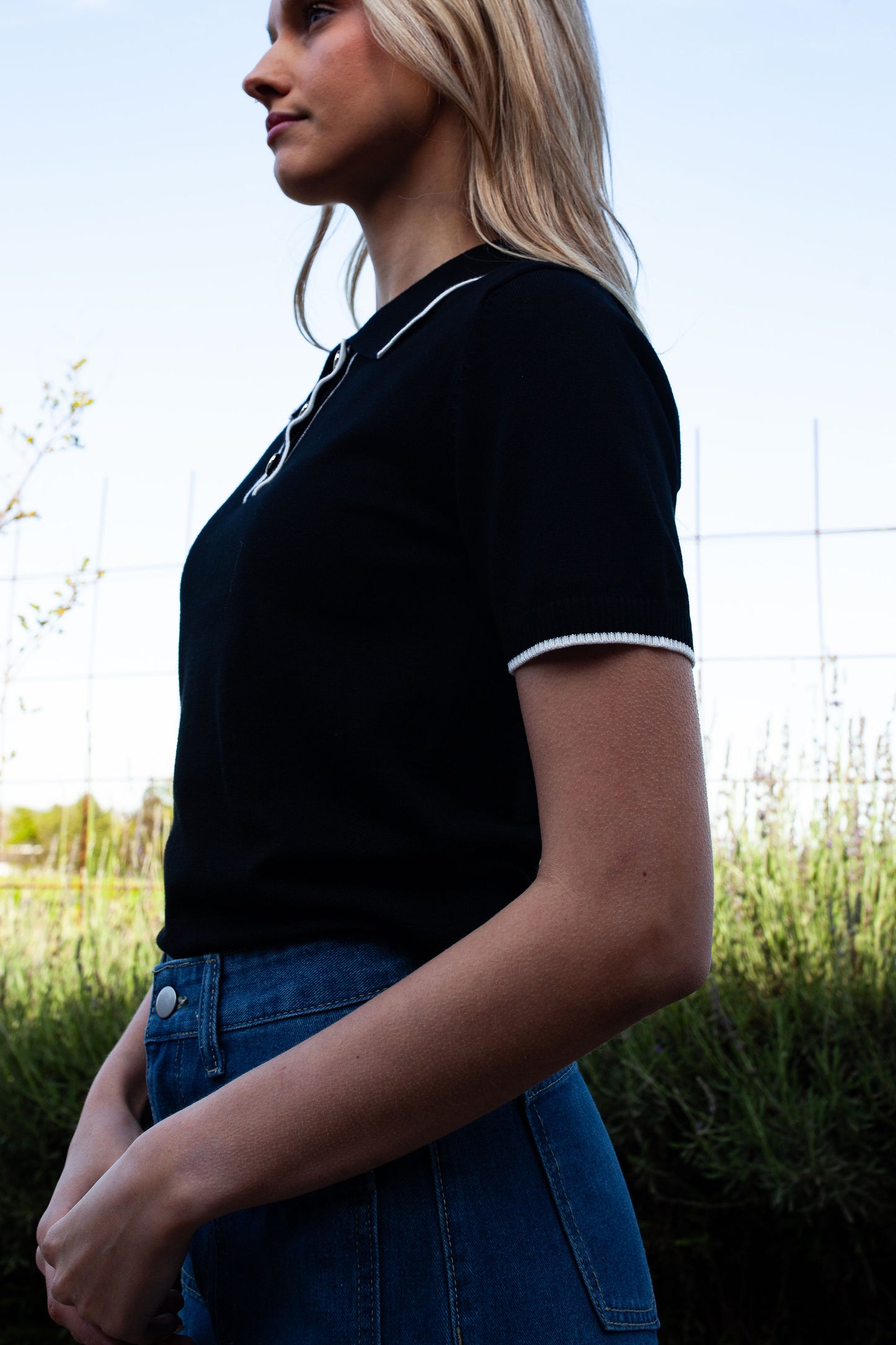 Knit button T - Black