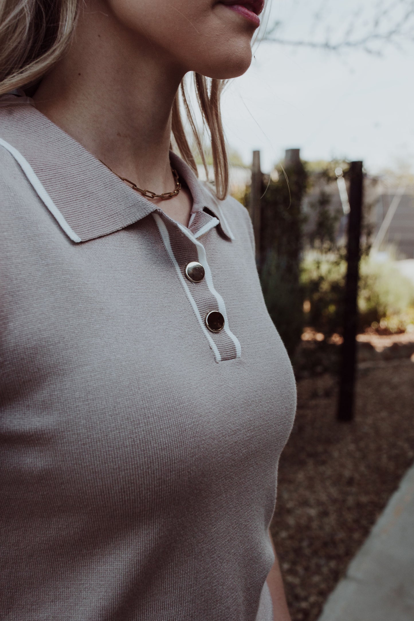Knit button T - Beige