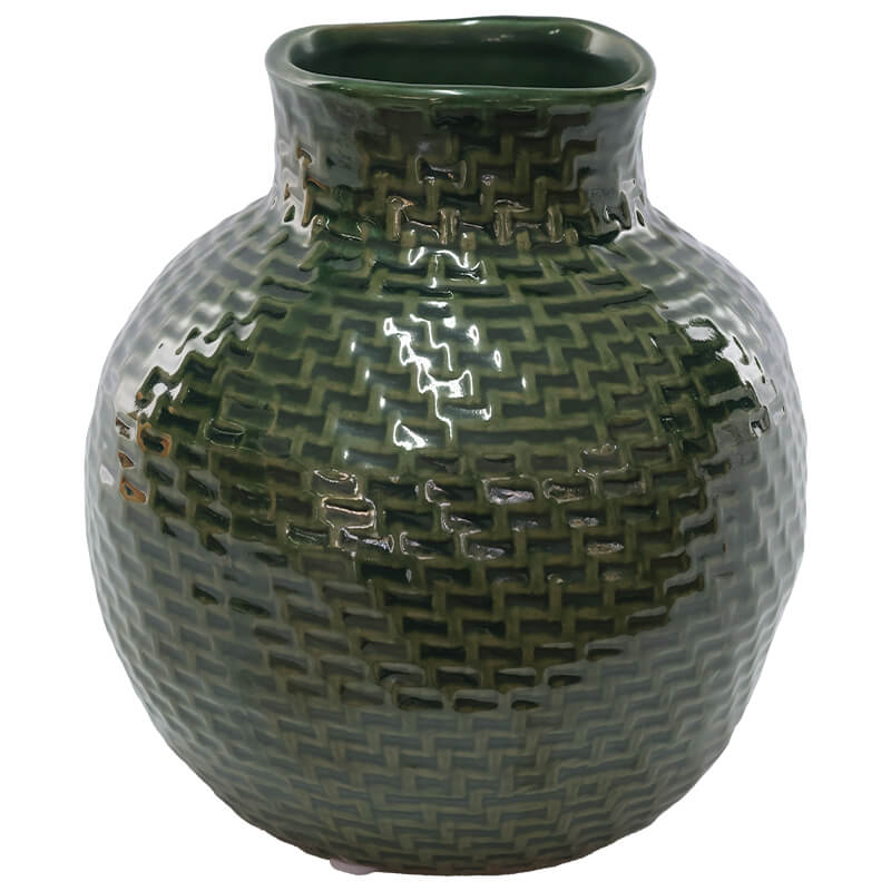 GREEN WEAVE VASE 15CM