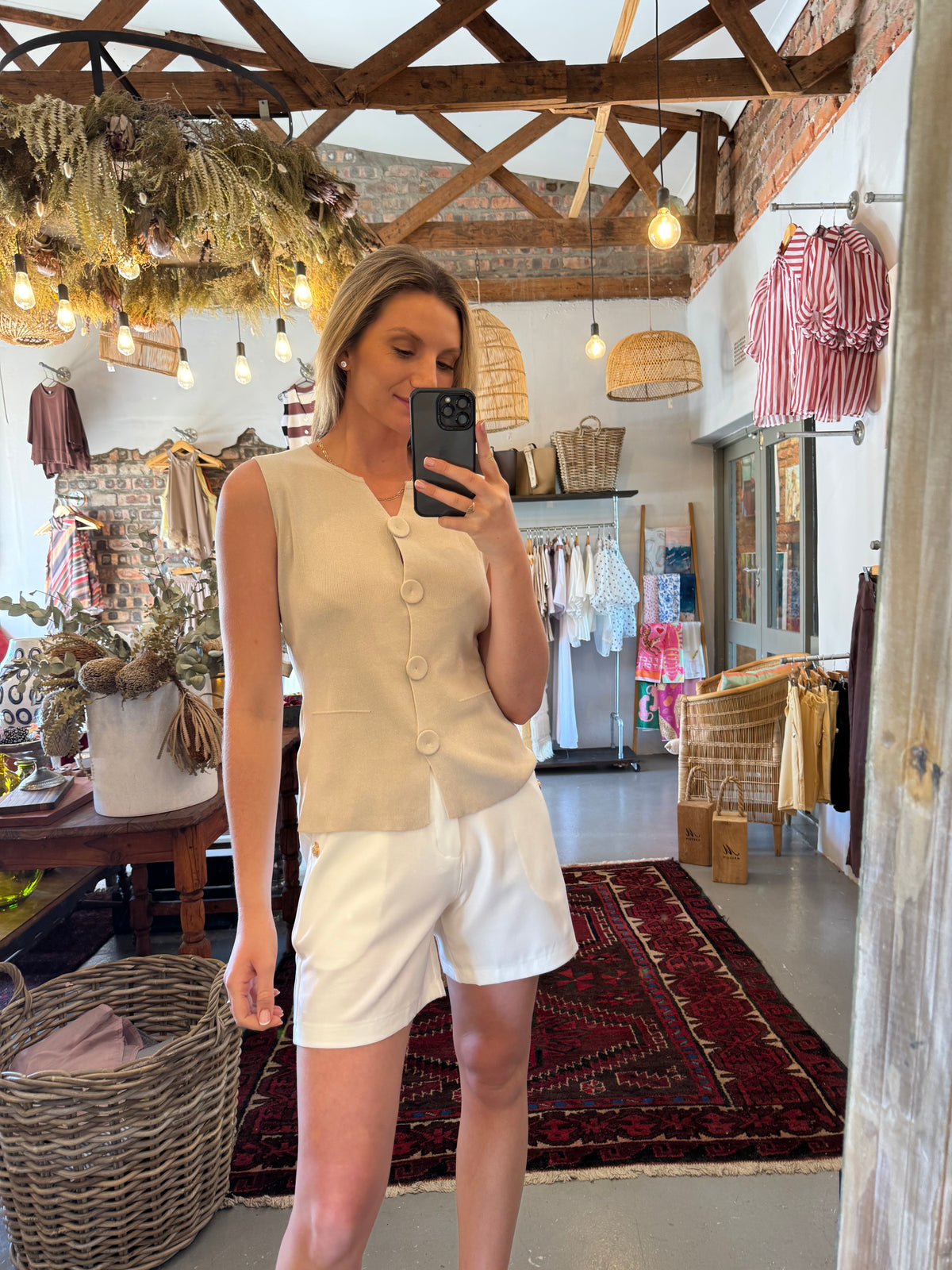 Knit button tops- Beige
