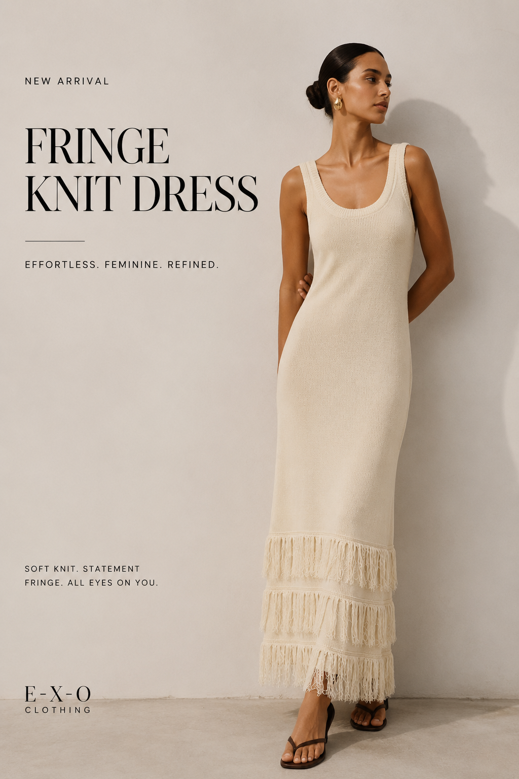 Fringe Knit Dress - Cream