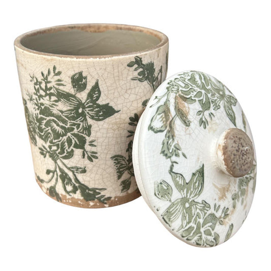 Ceramic Jar - Green Floral Silhouettes Small