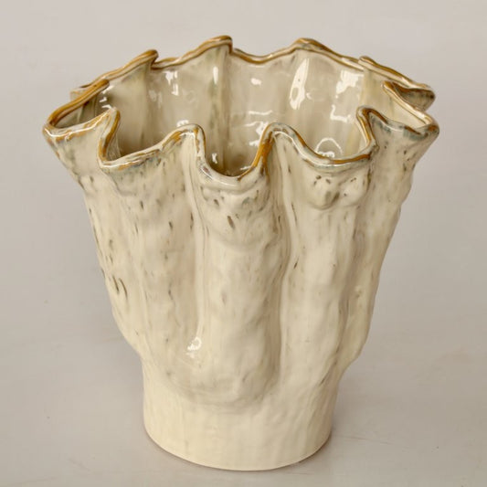 EXTRA LARGE FLUTED CERAMIC VASE 37X40CM