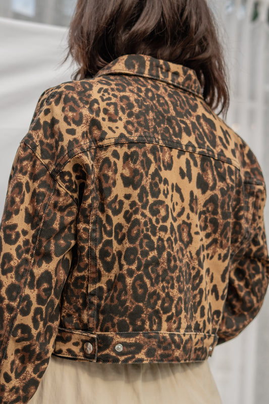 Crop Denim Jacket Leopard print