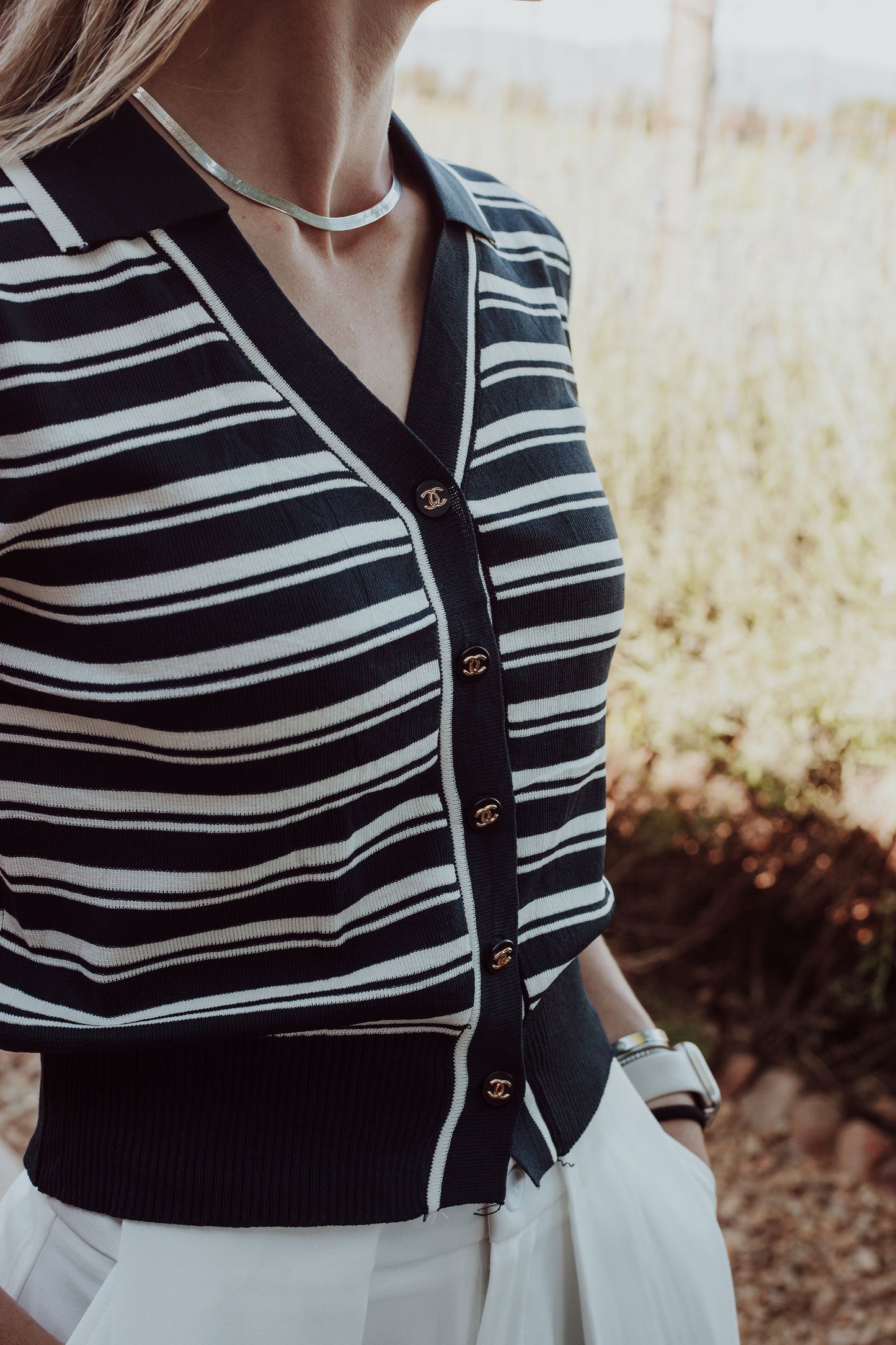 Clara Button-Up - Navy & White