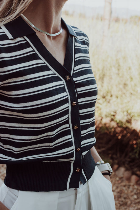 Clara Button-Up - Navy & White