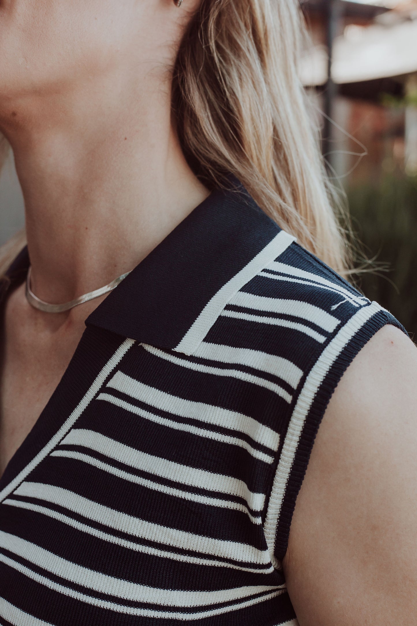 Clara Button-Up - Navy & White