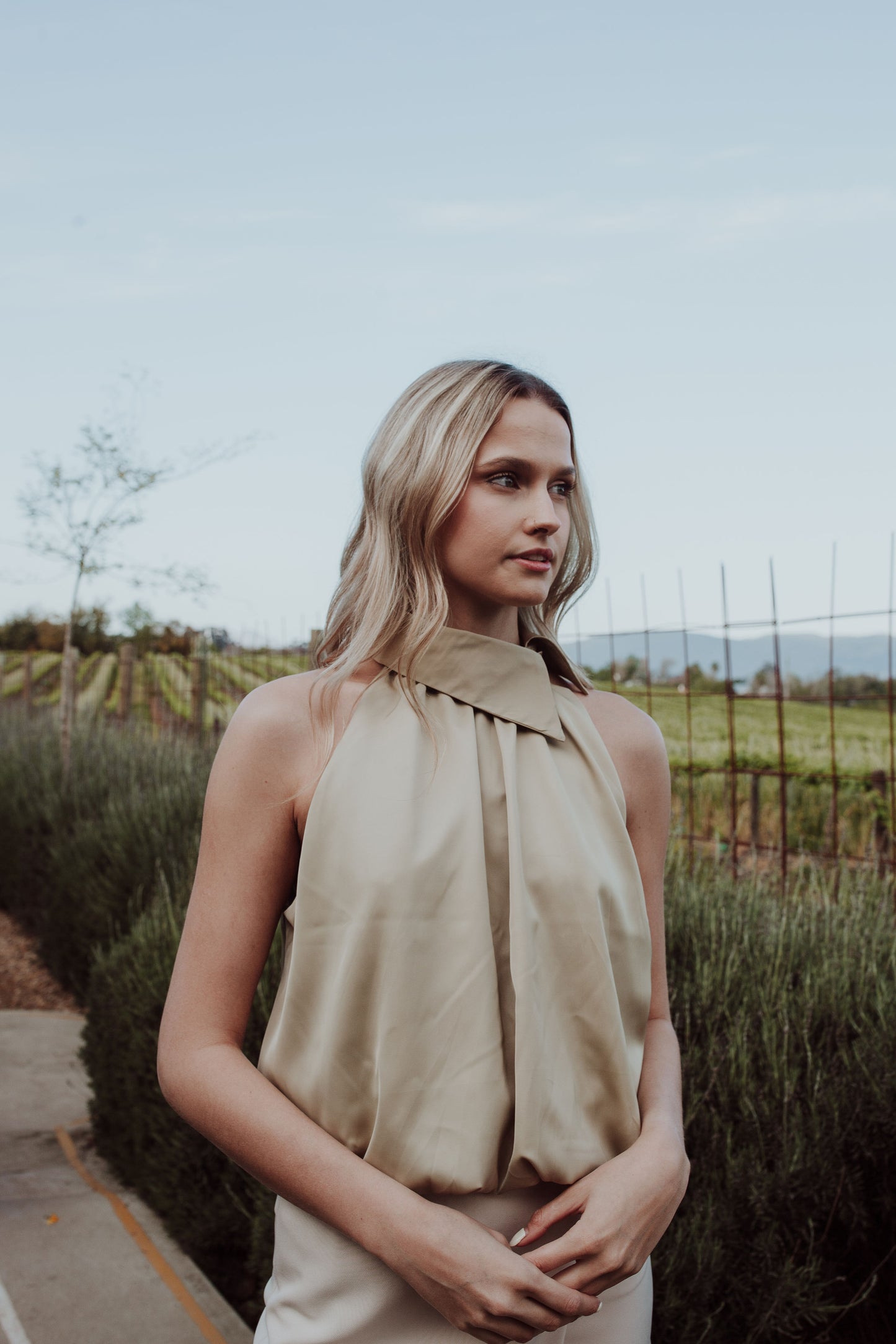 Halter Neck Top - Light Khaki Green