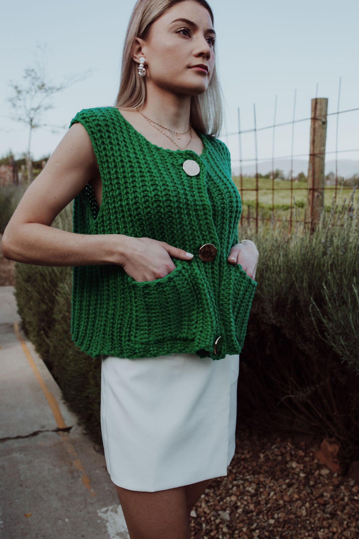 Gold-Button Knit - Green