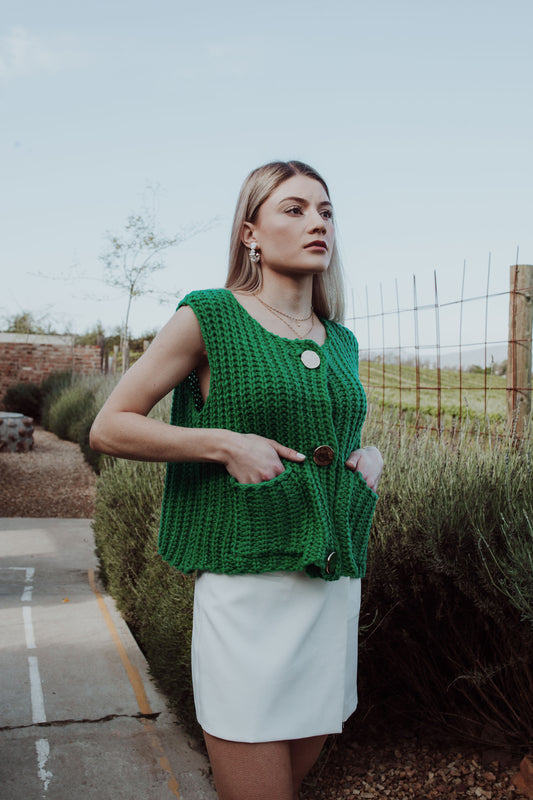 Gold-Button Knit - Green