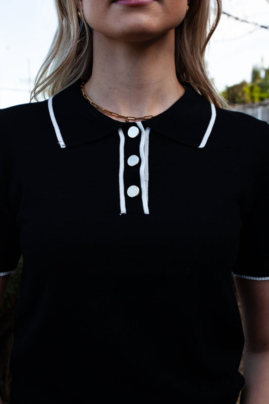 Knit button T - Black