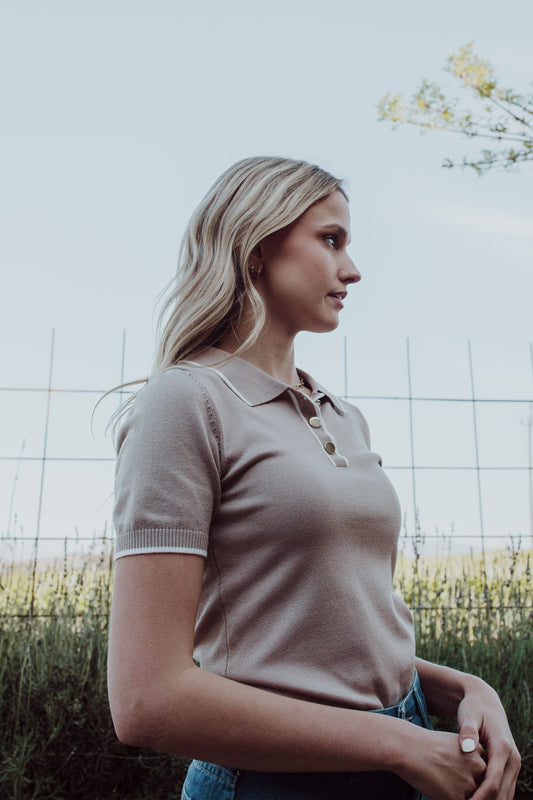 Knit button T - Beige