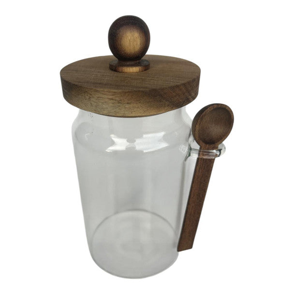 Handled Wooden Lid Glass Jar