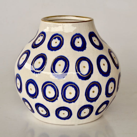 EXTRA LARGE BLUE VASE GOLD TRIM 37X34CM