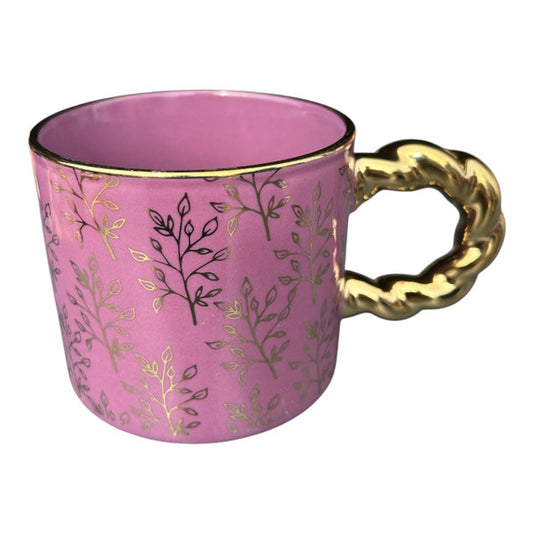 Ceramic Gold Twist Handle Mug - Purple & Pink