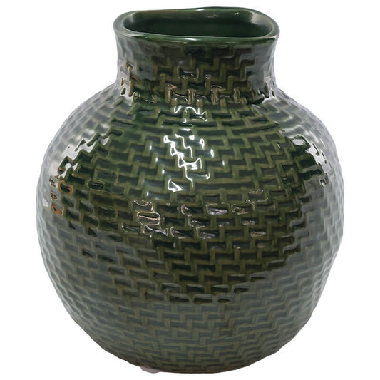 GREEN WEAVE VASE 15CM
